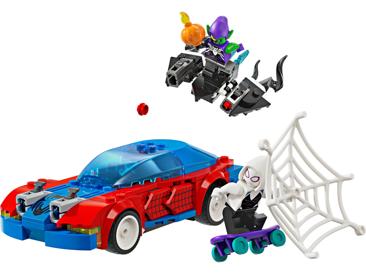 Marvel : la voiture de course de Spider-Man et le Bouffon Vert Venom